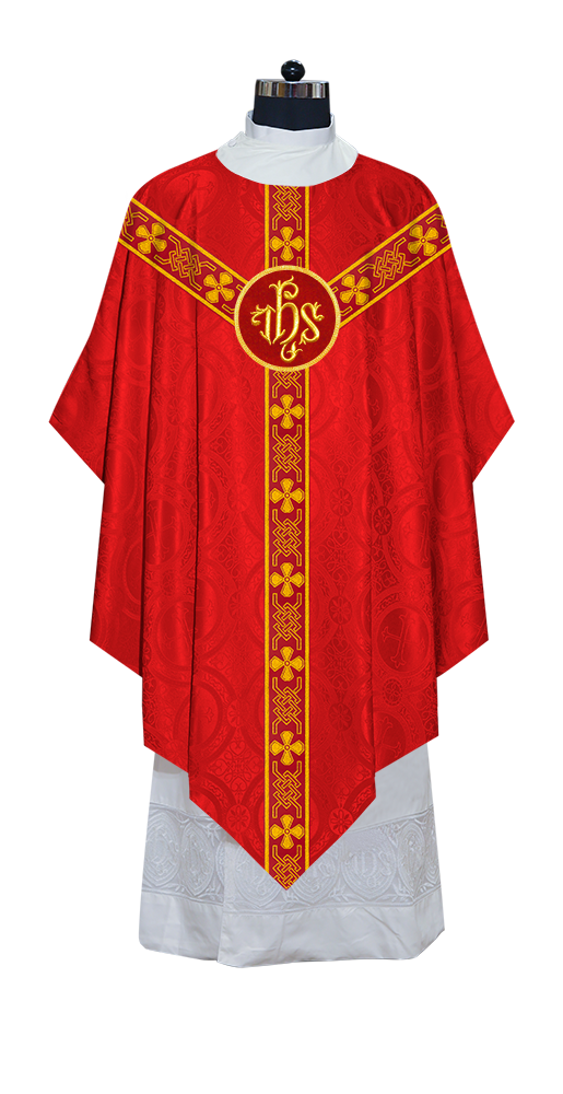 Liturgical Pugin Chasuble with Woven Designer Braided Orphrey