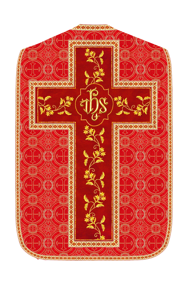 Roman Chasuble Vestment With Floral Design and Trims