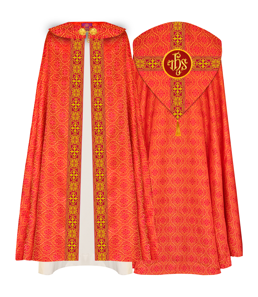 Gothic Cope Vestment with Cross type Braided Trims and motif