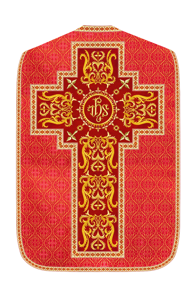 Liturgical Roman Chasuble Vestment With Spiritual Motifs and Trims