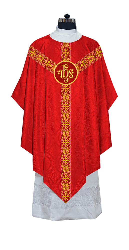 Liturgical Pugin Chasuble with Woven Designer Braided Orphrey