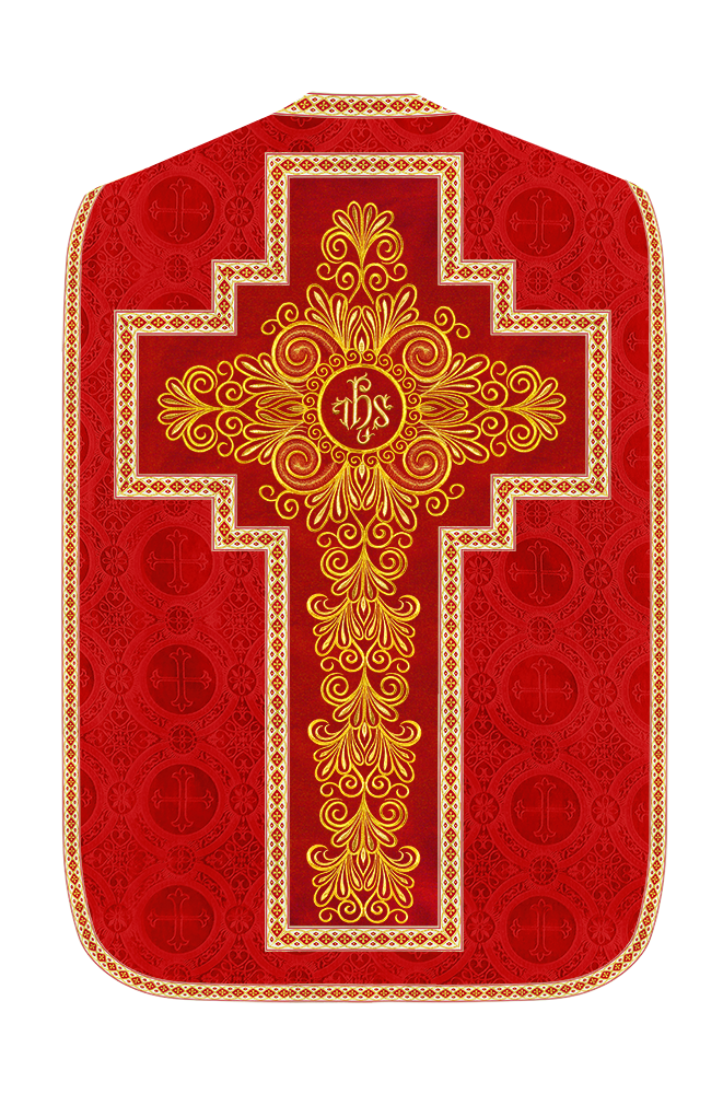 Roman Chasuble Vestment enriched With Coloured Braids and Trims