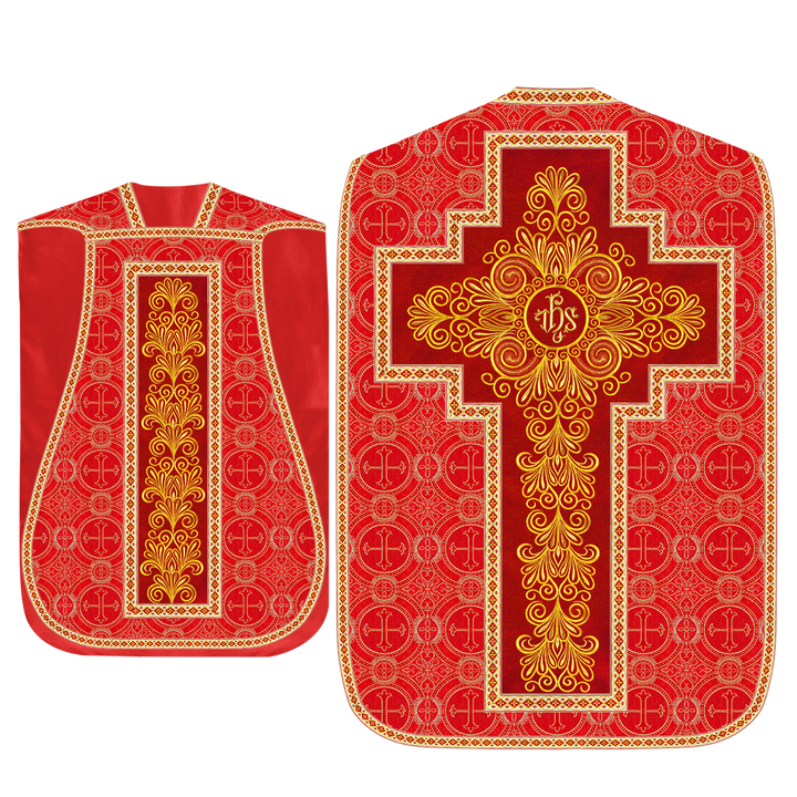 Roman Chasuble Vestment enriched With Coloured Braids and Trims