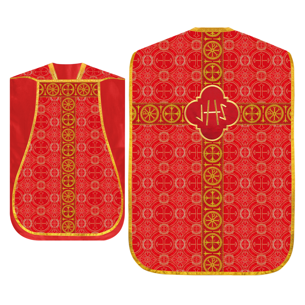 Roman Chasuble Vestment with Spiritual Motif and Ornate Braids