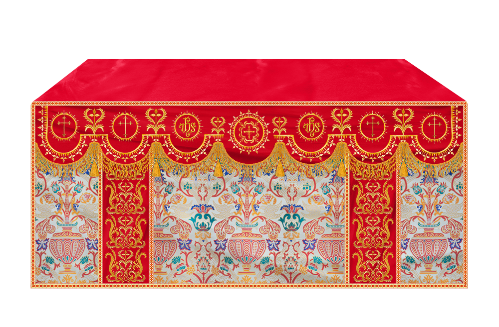Tapestry Altar Cloth with Elegant Embroidered Trims