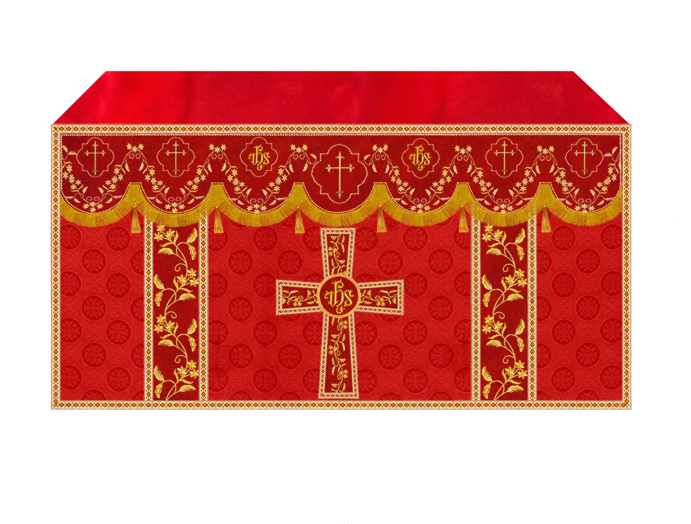 Elegant Embroidered Altar Cloth with Decorative Trim