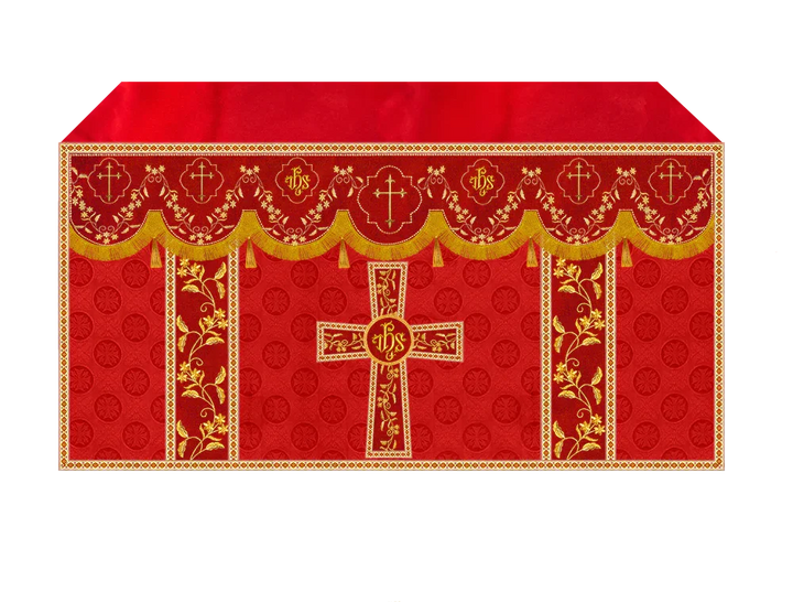 Elegant Embroidered Altar Cloth with Decorative Trim