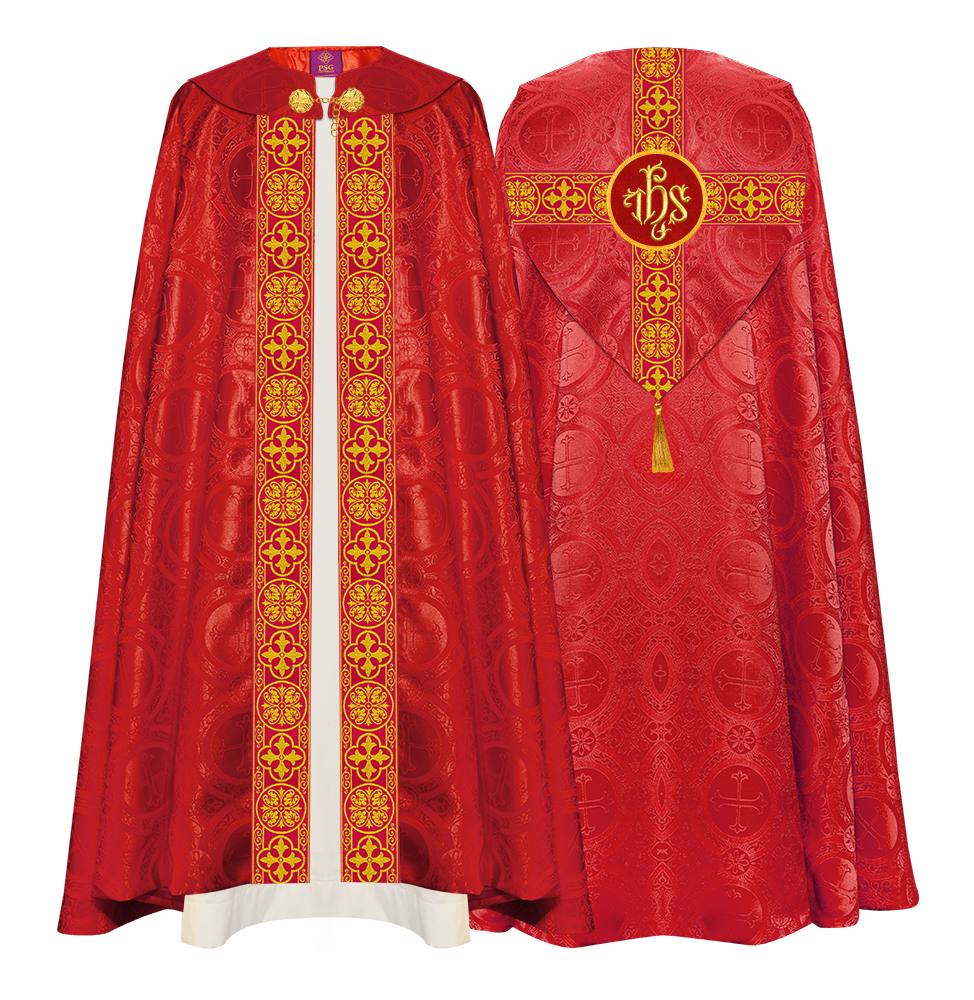 Gothic Cope Vestment with Cross type Braided Trims and motif