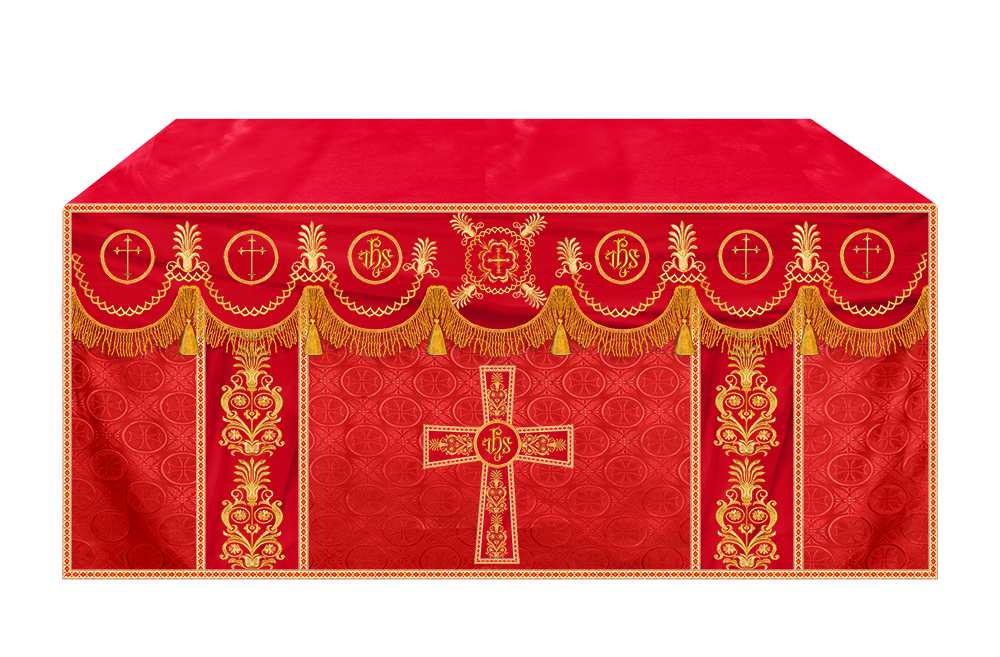 Traditional Altar Cloth with Embroidered Cross & Braided Trims