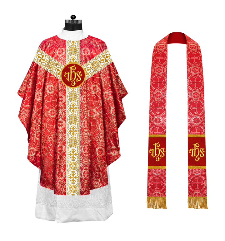 Gothic Chasuble Vestment with Motif and White Orphrey