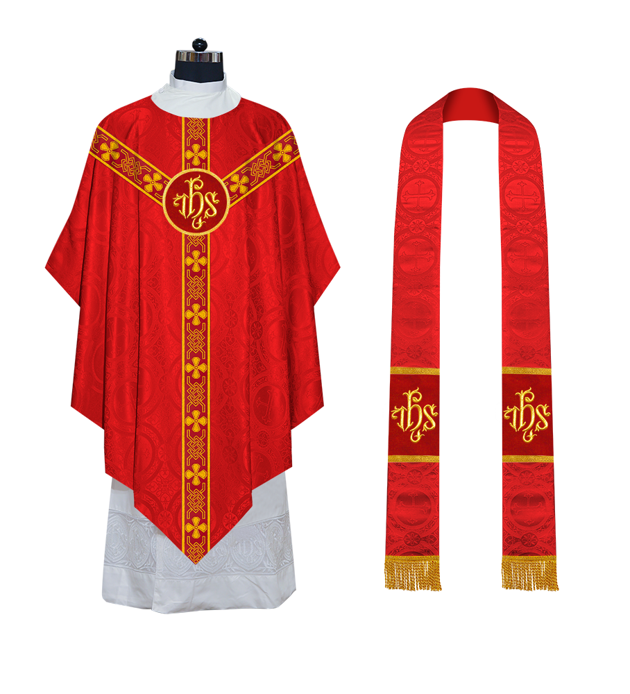 Liturgical Pugin Chasuble with Woven Designer Braided Orphrey