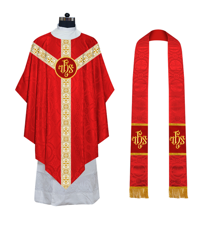 Traditional Pugin Style Chasuble Adorned with White Braids