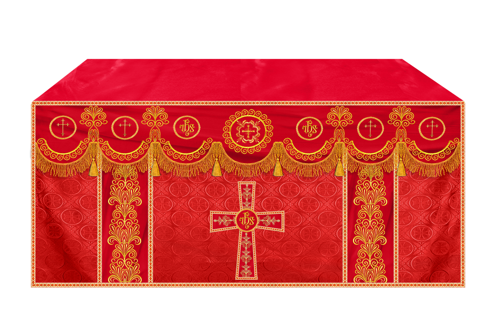 Ornate Altar Cloth with Gold Embroidery & Gothic Cross Design