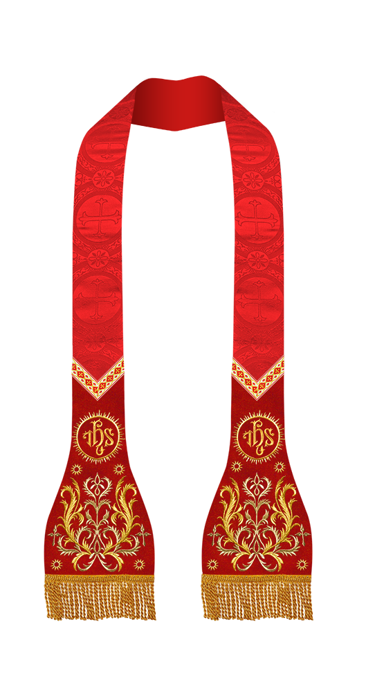 Set of Four Spiritual Roman Stole with Embroidered Motif and trims