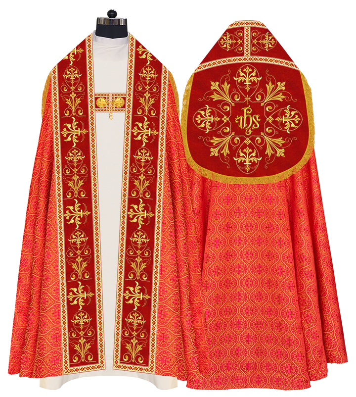 Embroidered Roman Cope Vestment with Braided Trims