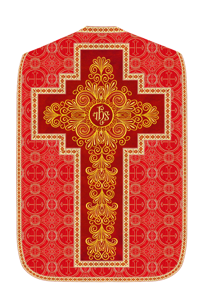 Roman Chasuble Vestment enriched With Coloured Braids and Trims