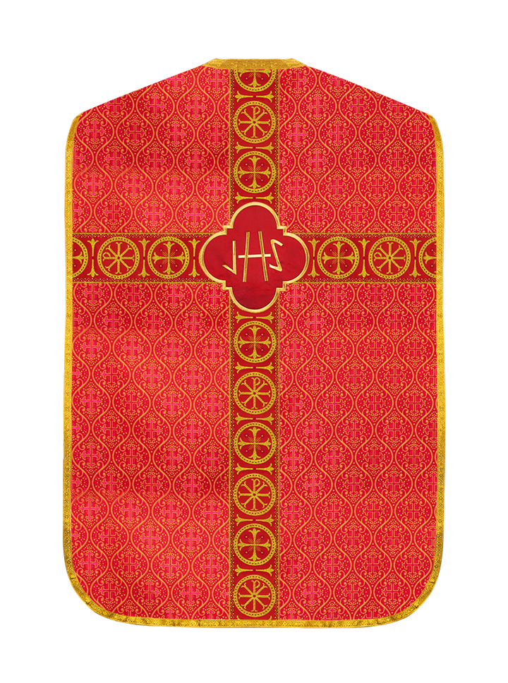 Roman Chasuble Vestment with Spiritual Motif and Ornate Braids