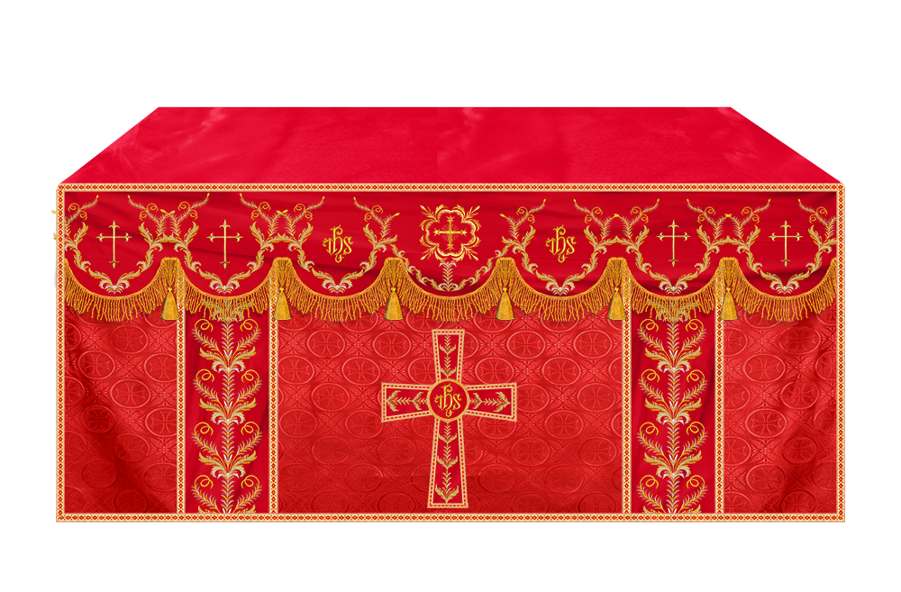 Altar Table Cloth with Fine Embroidered Trims & Spiritual Motifs