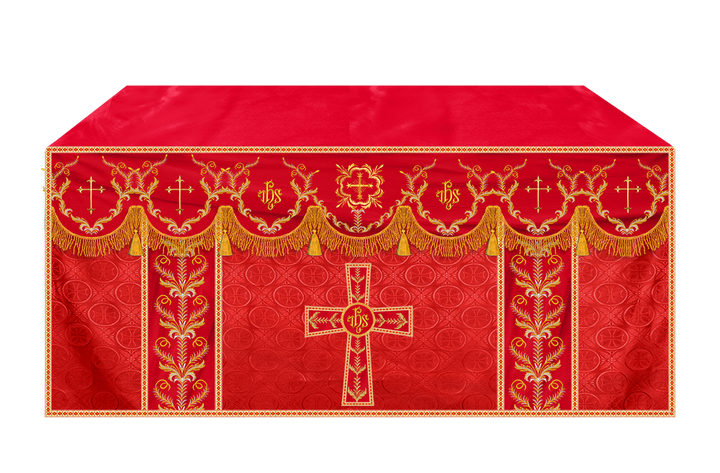 Altar Table Cloth with Fine Embroidered Trims & Spiritual Motifs