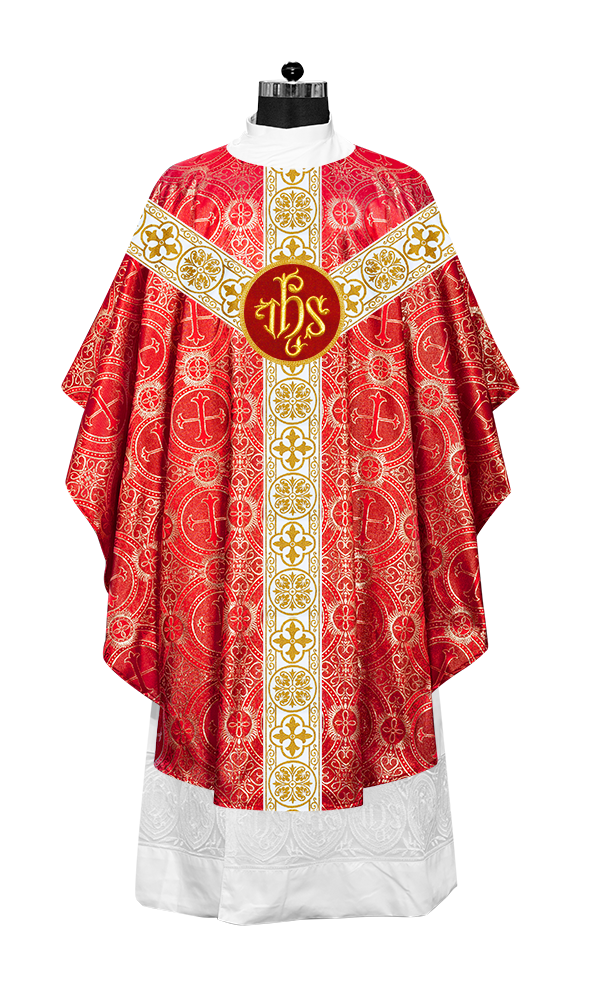 Gothic Chasuble Vestment with Motif and White Orphrey