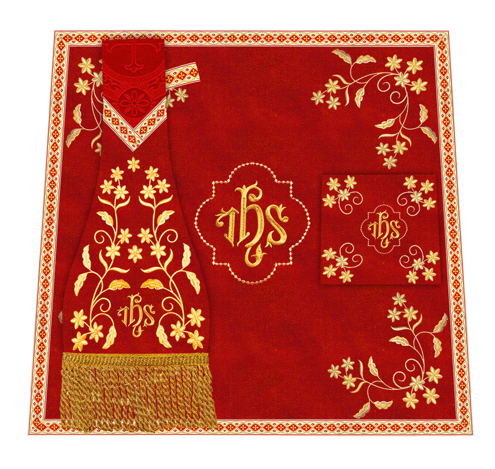 Roman Chasuble Vestment With Floral Design and Trims