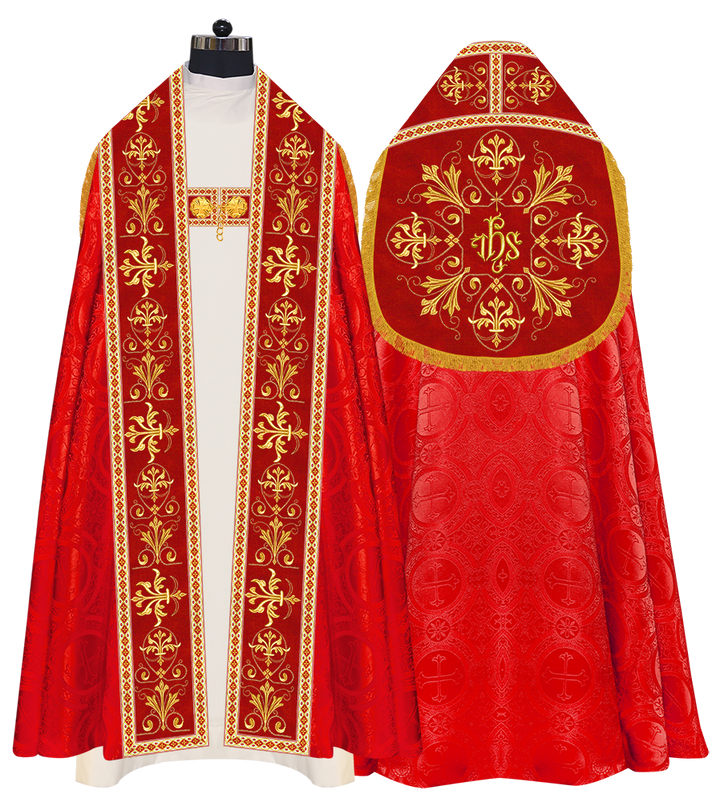 Embroidered Roman Cope Vestment with Braided Trims