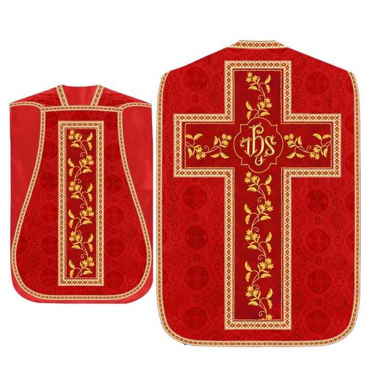 Roman Chasuble Vestment With Floral Design and Trims