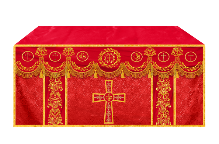 Traditional Altar Cloth Adorned with Embroidered Trims and Motif