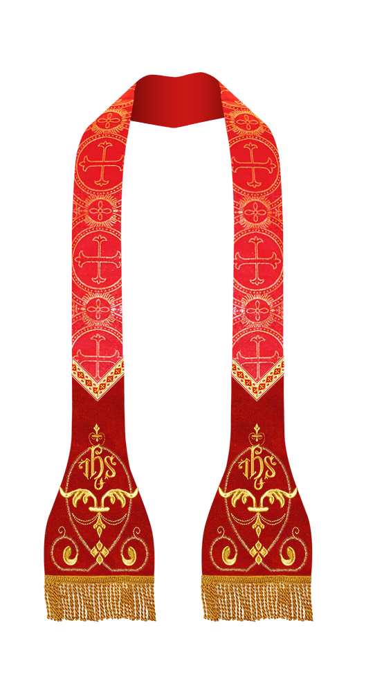 Liturgical Roman stole with Embroidered Trims