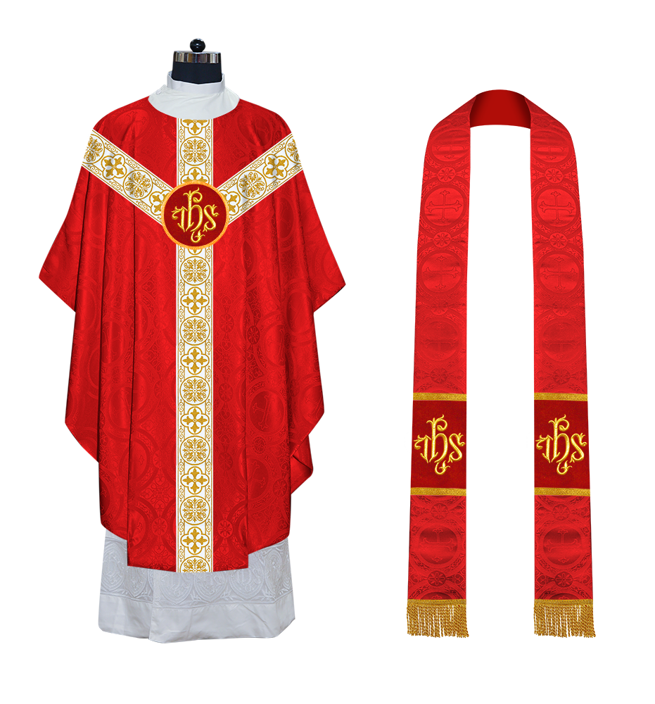 Gothic Chasuble Vestment with Motif and White Orphrey