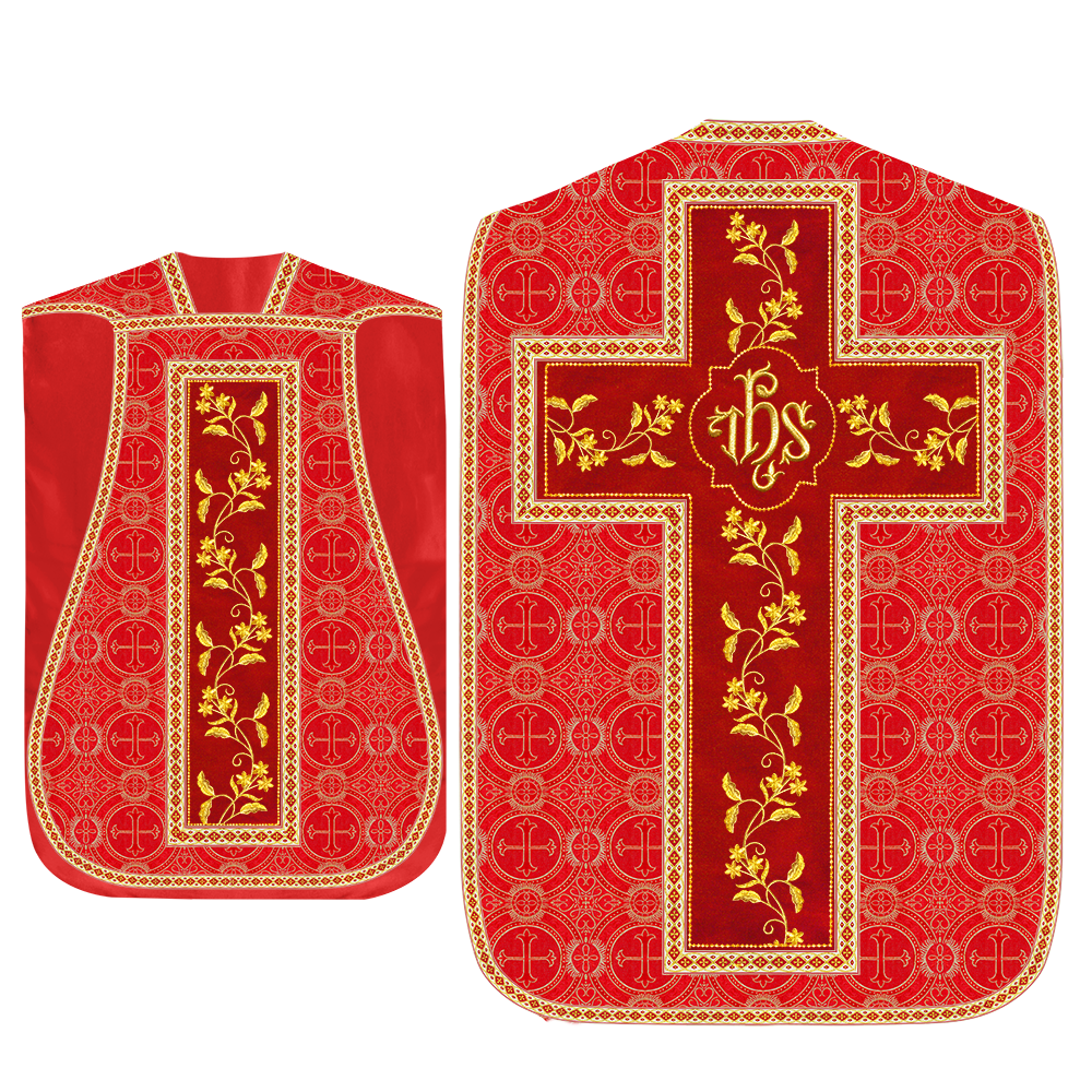 Roman Chasuble Vestment With Floral Design and Trims