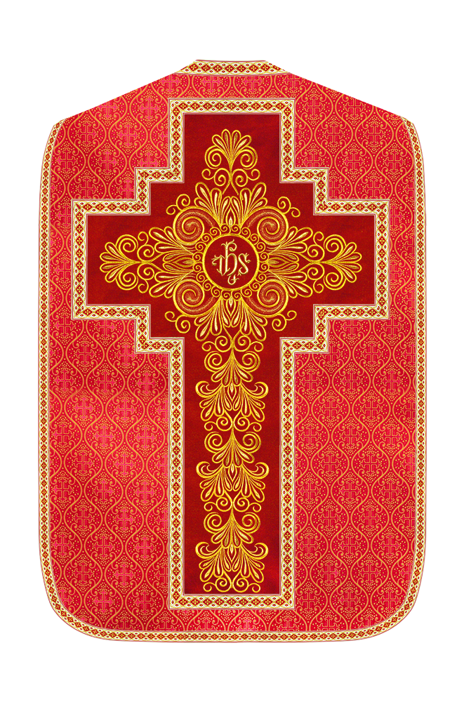 Roman Chasuble Vestment enriched With Coloured Braids and Trims