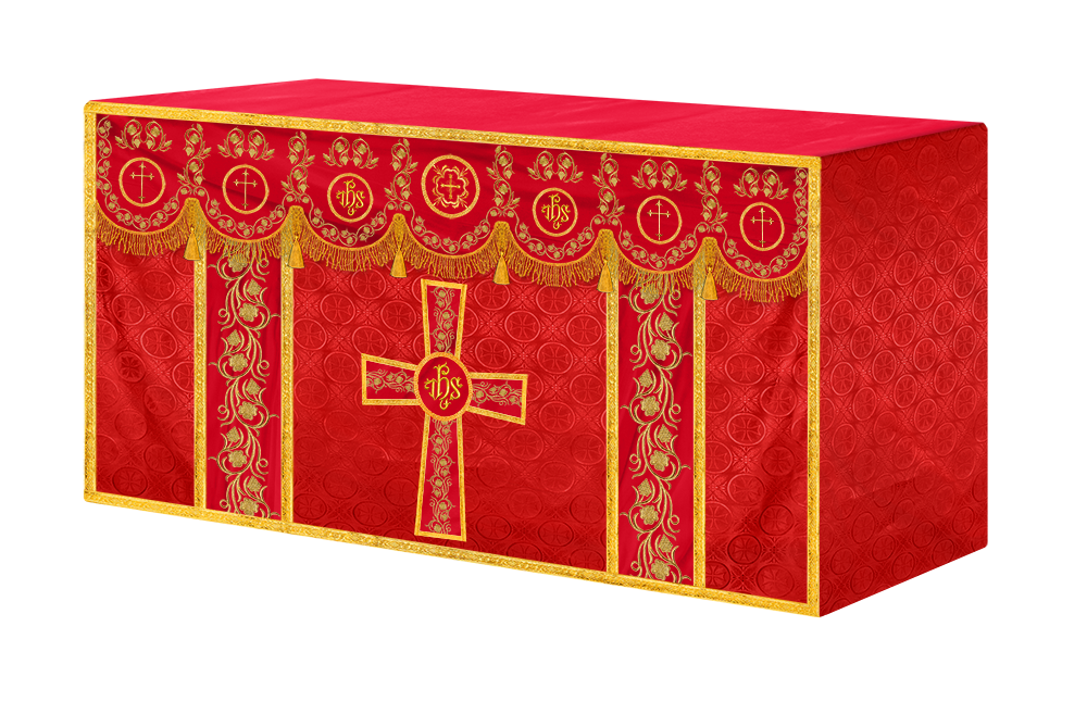 Embroidered Catholic Altar Cloth with Golden Braids
