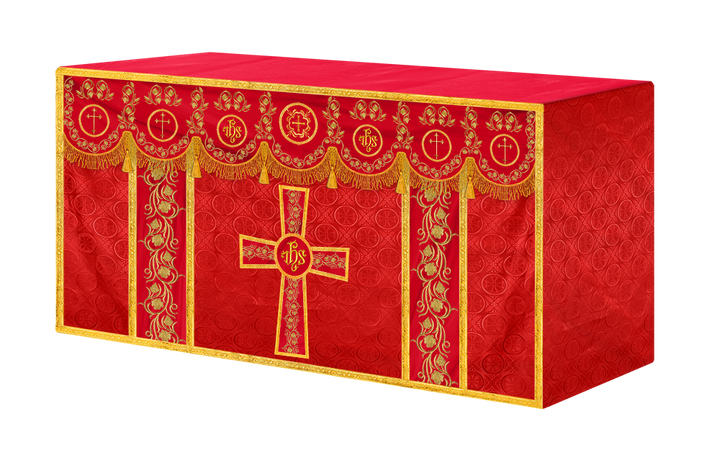 Embroidered Catholic Altar Cloth with Golden Braids