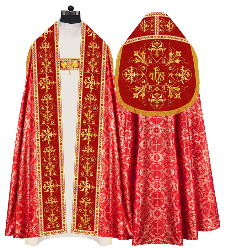 Embroidered Roman Cope Vestment with Braided Trims