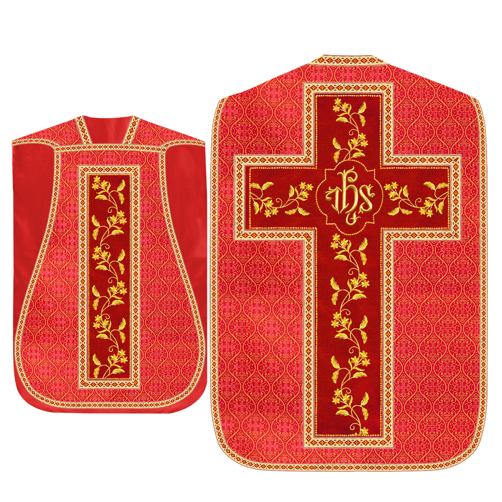 Roman Chasuble Vestment With Floral Design and Trims