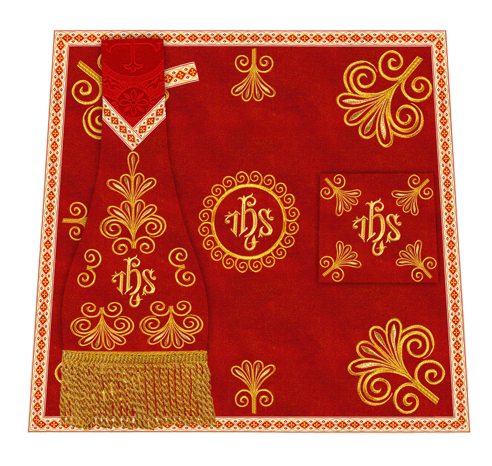 Roman Chasuble Vestment enriched With Coloured Braids and Trims