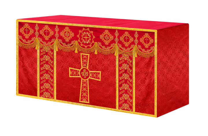 Embroidered Altar Cloth with Spiritual Motif and Braided Trims