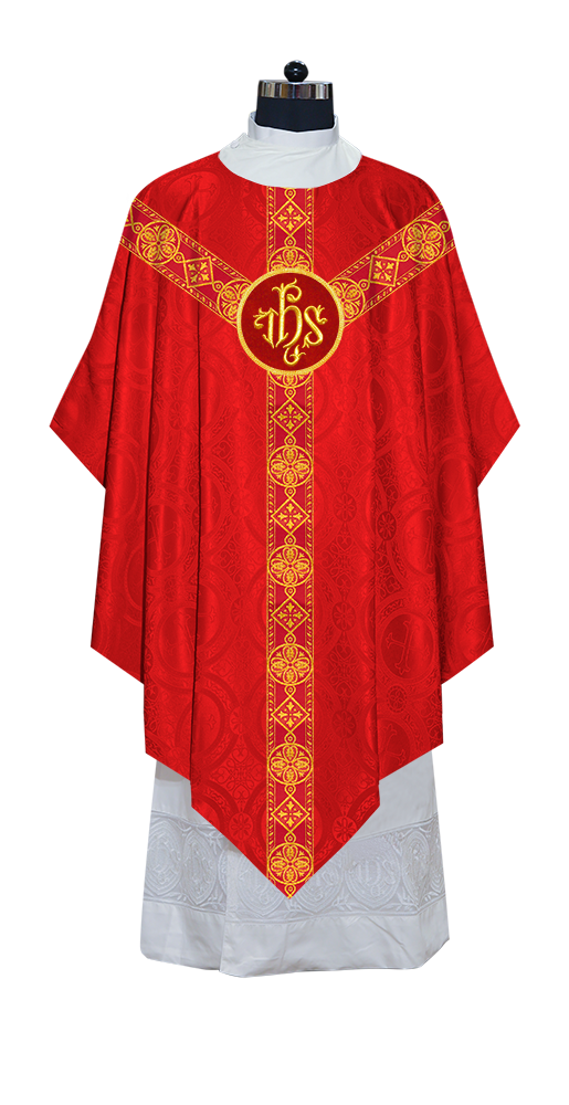 Liturgical Pugin Chasuble with Woven Designer Braided Orphrey