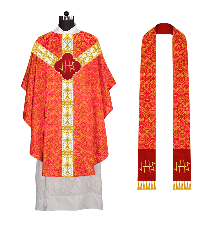 Gothic Chasuble Vestment with Motif and Trims