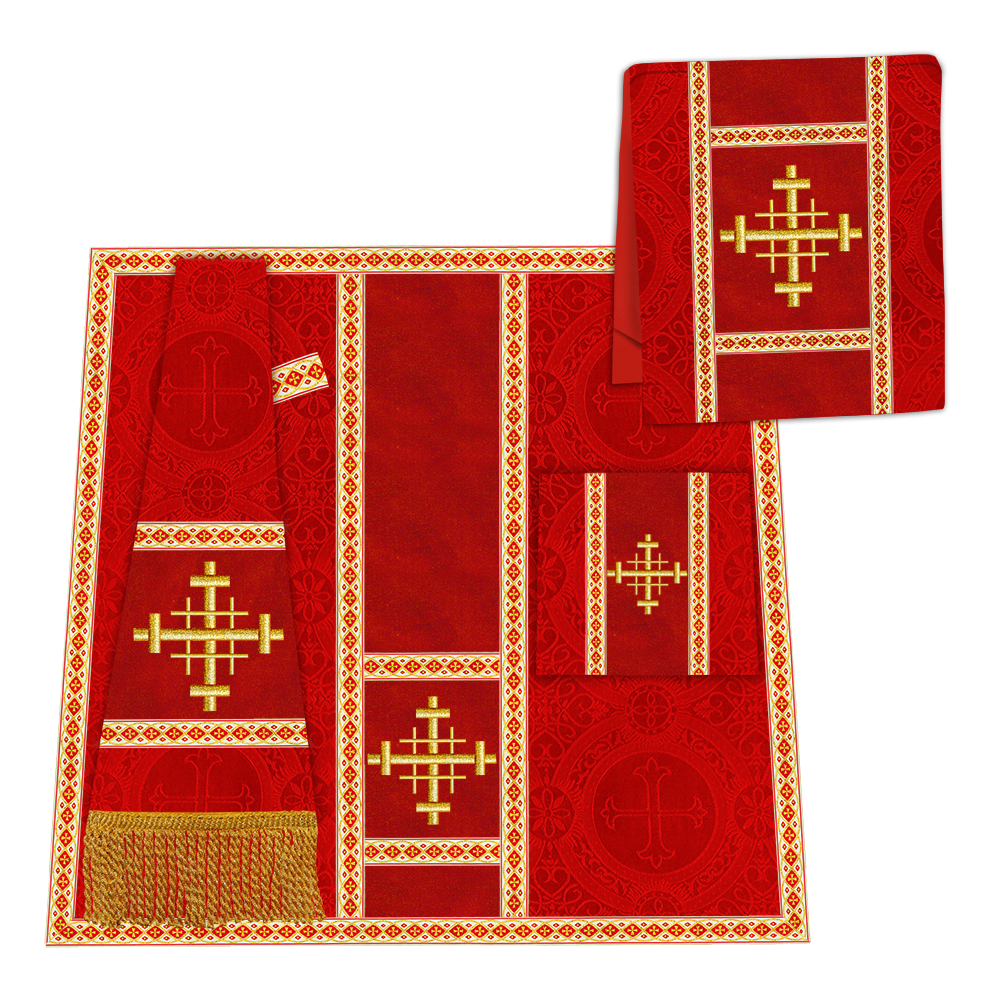 Gothic Chasuble Vestment with Embroidered Cross and Trims