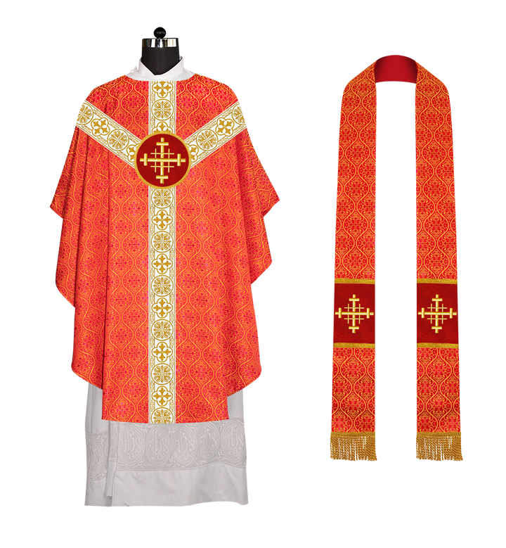 Gothic Chasuble Vestment with Motif and White Orphrey