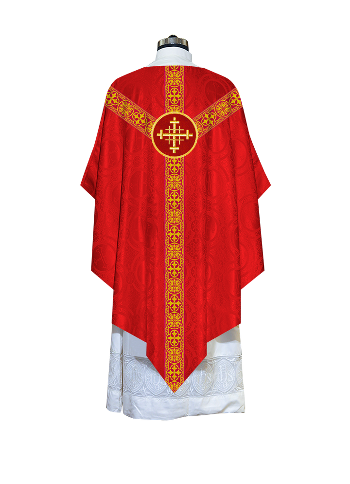 Liturgical Pugin Chasuble with Woven Designer Braided Orphrey