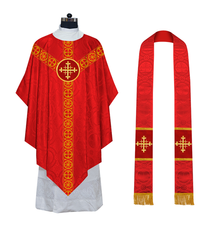 Liturgical Pugin Chasuble with Woven Designer Braided Orphrey