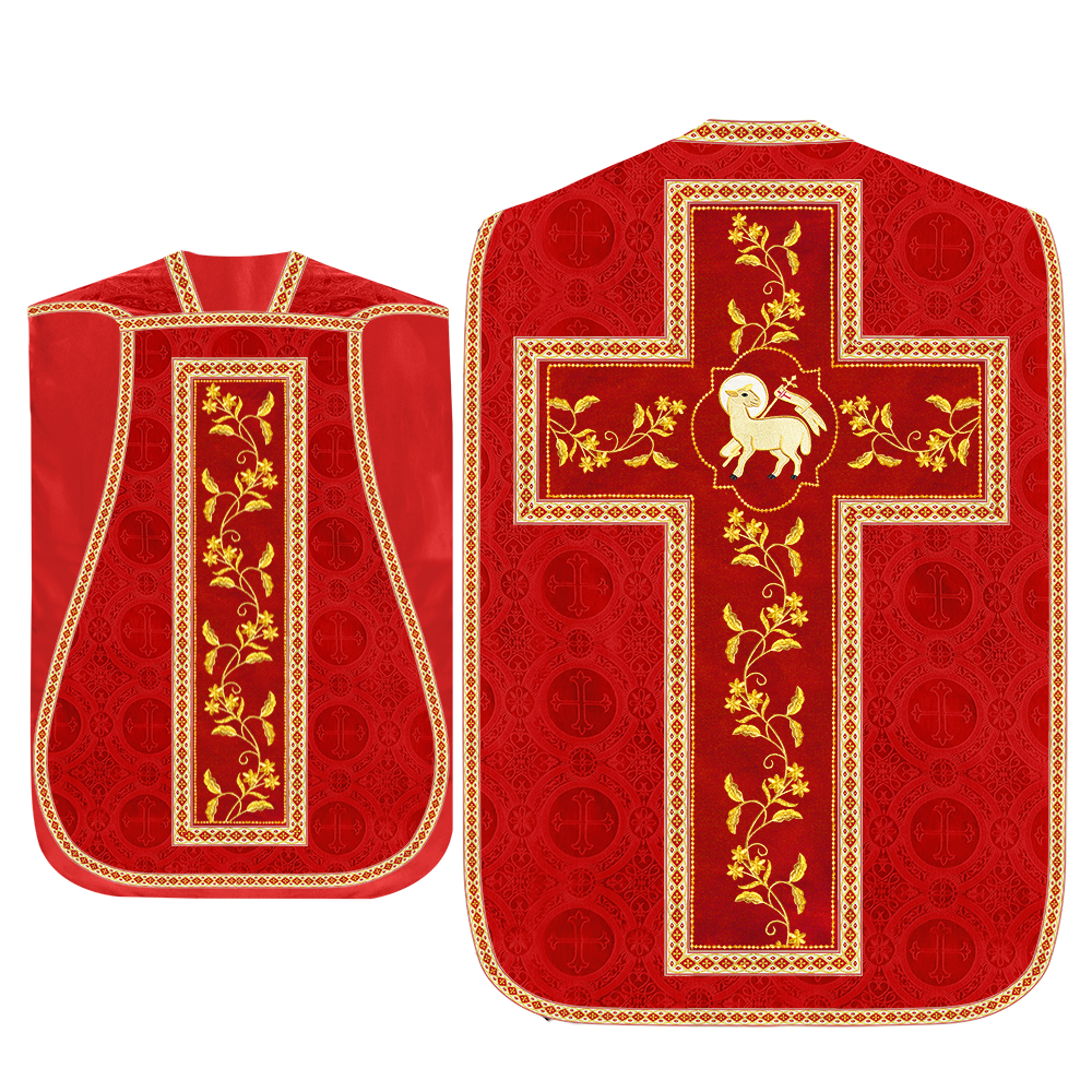 Roman Chasuble Vestment With Floral Design and Trims