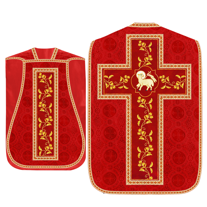 Roman Chasuble Vestment With Floral Design and Trims