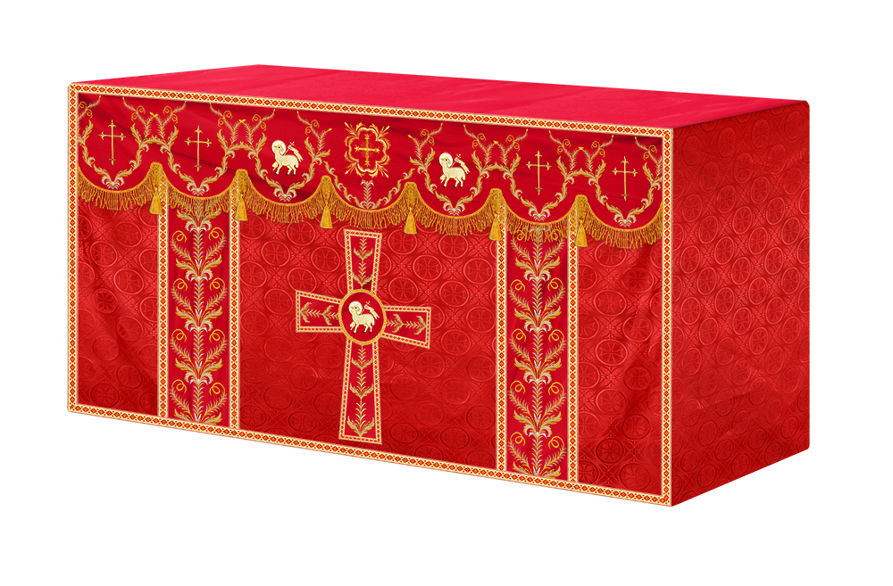 Altar Table Cloth with Fine Embroidered Trims & Spiritual Motifs