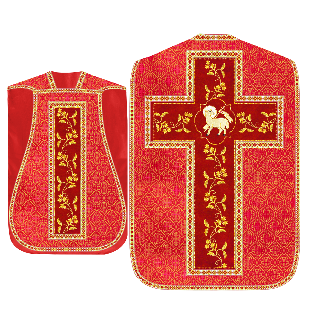 Roman Chasuble Vestment With Floral Design and Trims