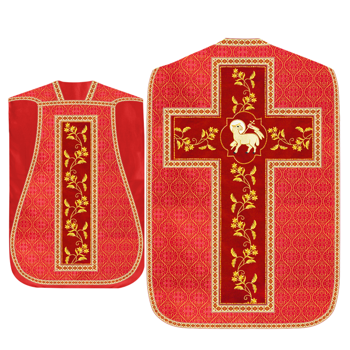 Roman Chasuble Vestment With Floral Design and Trims