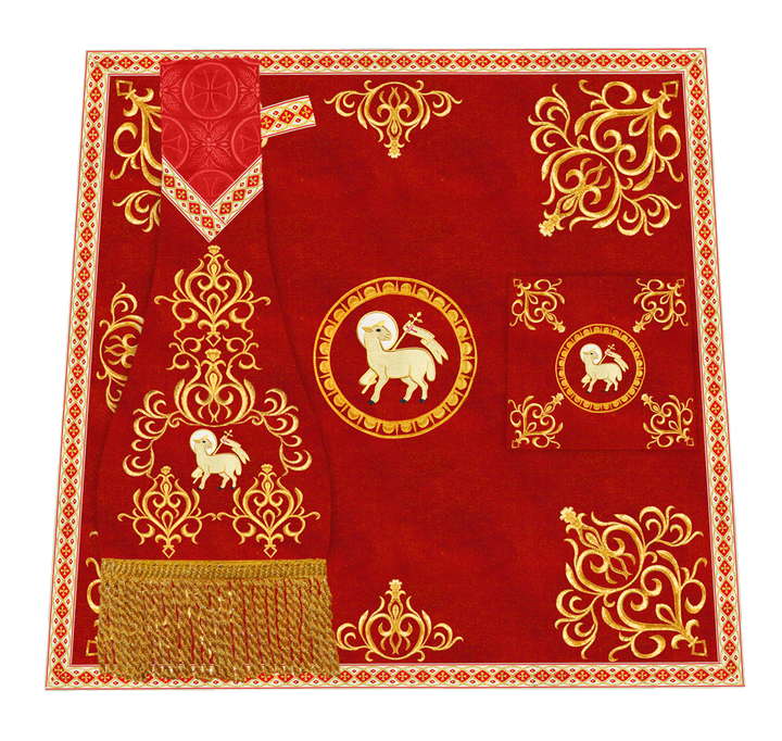 Embroidered Altar Cloth with Spiritual Motif and Braided Trims